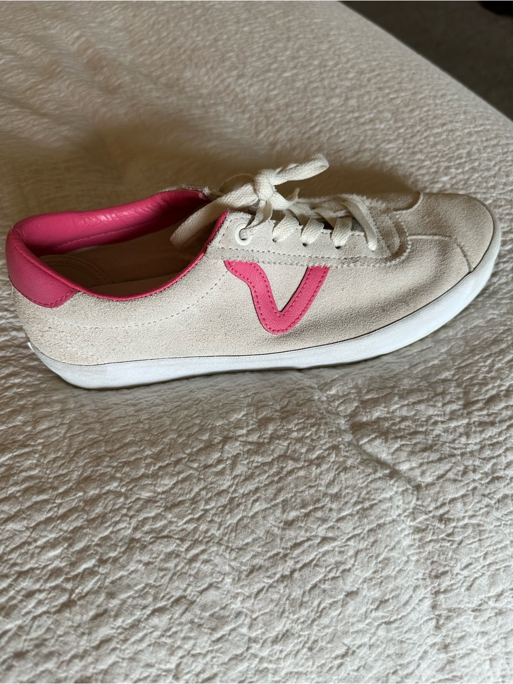 Women's Cream and Pink Casual Lace-Up Sneakers great condition.
